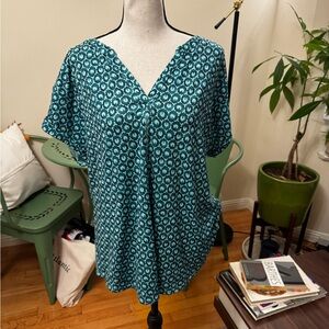 L.L. Bean Teal Patterned Blouse